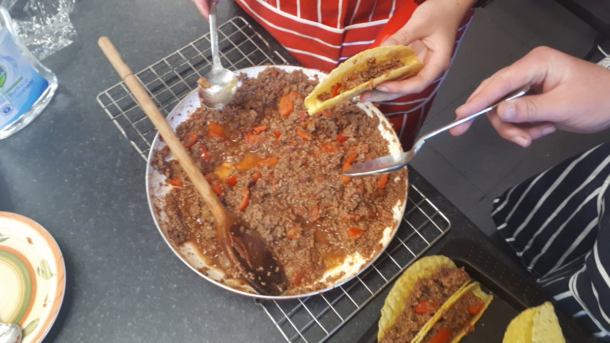 MissGFee's tweet image. 2nd year students researched the effects of #cooking on #meat today while #modifying their #recipes to create #spicy #tacos, hot wraps and #Chilli con Carne #homeeconomics