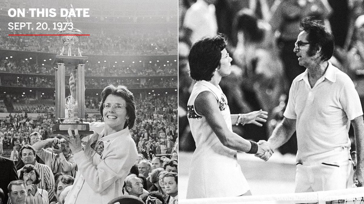 espnW's tweet photo. 46 years ago today, @BillieJeanKing beat Bobby Riggs in the "Battle of the Sexes II" 🙌 https://t.co/ShLmOvR1gr