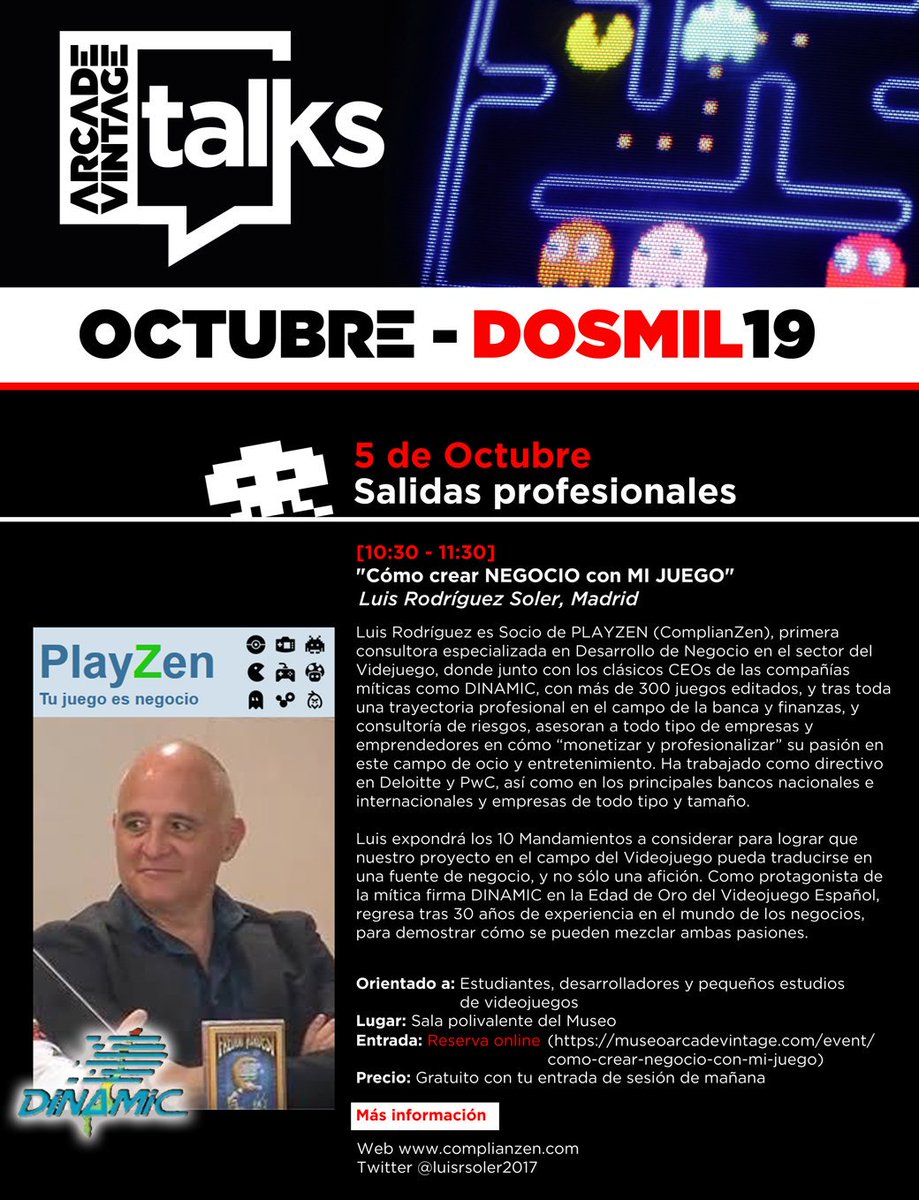 Arcade_Vintage's tweet photo. ¿Quieres enfocar tu profesión hacia el desarrollo de videojuegos? ¿Te gustaría crear tu estudio? ¿Quieres monetizar tus videojuegos? No te pierdas las #ArcadeVintageTalks del 5 de Octubre con @luisrsoler2017 @Jon_Cortazar @NaeVal y @FranGallegoBR 🤩💪👌https://t.co/DRxpdRKDaf https://t.co/W9UEJJUzRH