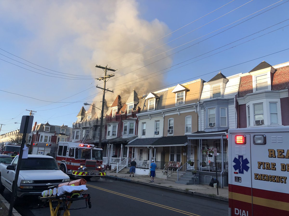 readingfm1's tweet image. Great work by our members with this early morning job that went 3 alarms. Aggressive interior attack and roof work to stop the fire. Strong work! #readingfire