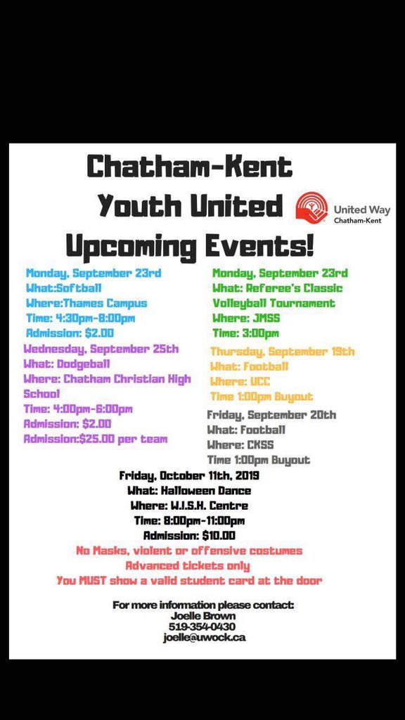 All upcoming activities for the Youth United event. Come out and support your fellow panthers and The United Way!