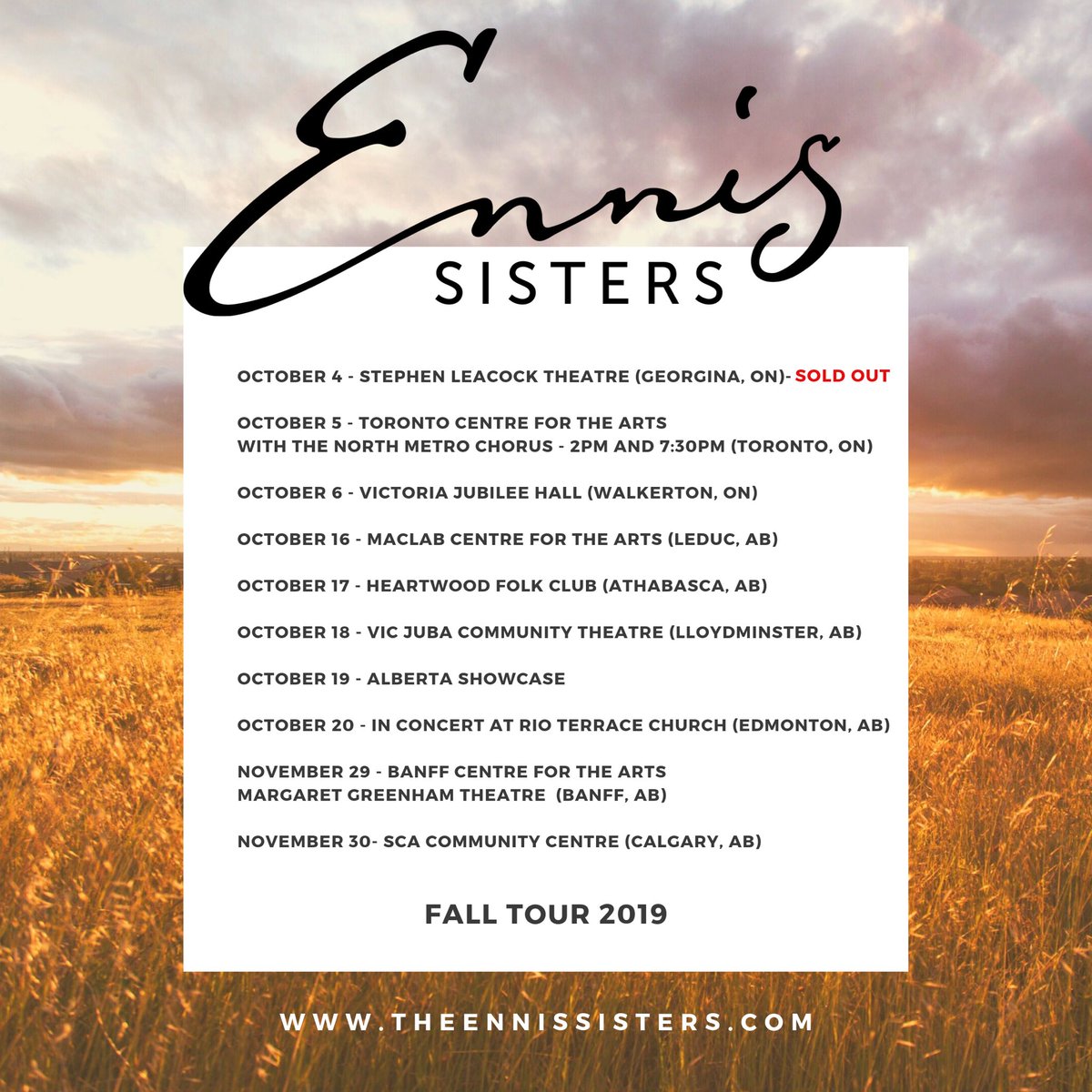 ENNISmusic's tweet image. The Ennis Sisters’ concert at the Stephen Leacock Theatre in Georgina, ON, is now SOLD OUT! Thank you so much. We’re really looking forward to it.  #KeepingTime theennissisters.com @HipDubT @maureenennis3