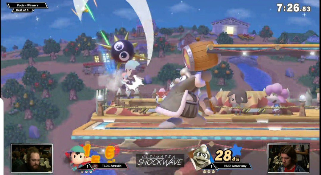 ImTheHighwayman's tweet photo. Thanks to @tumut_tony for these screenshots. This is a prime example of Dedede struggling to close out stocks. Ness was at 156/184/169/166 respectively and died to none of them. The angle change on uair severely reduced its effectiveness. #buffdedede https://t.co/6q48O0Fu1u