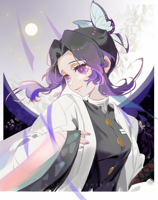 YOYIさんがTwitterに投稿した胡蝶しのぶ(鬼滅の刃)のイラスト。