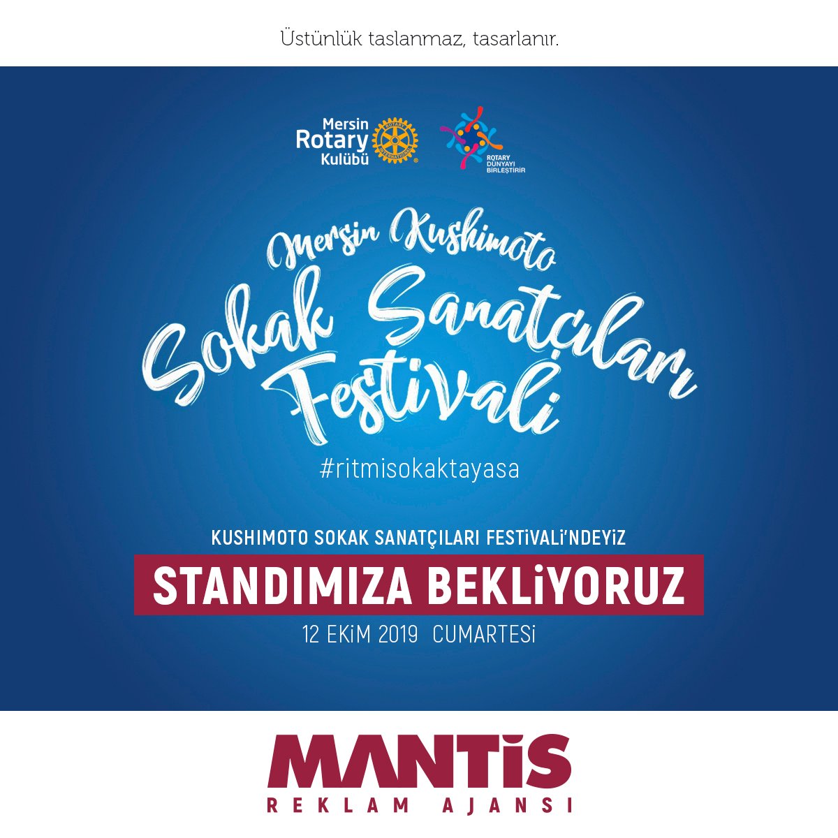 12 Ekim 2019 Cumartesi 'Mersin Kushimoto Sokak Sanatçıları Festivali'ndeyiz. Standımıza bekliyoruz...

#mantisreklamajansı #reklam #ajans #tasarım #advertising #design #mersin #adana #antalya #ritmisokaktayasa #kushimoto #sanat #art #festival #12ekim #12october #Turkey