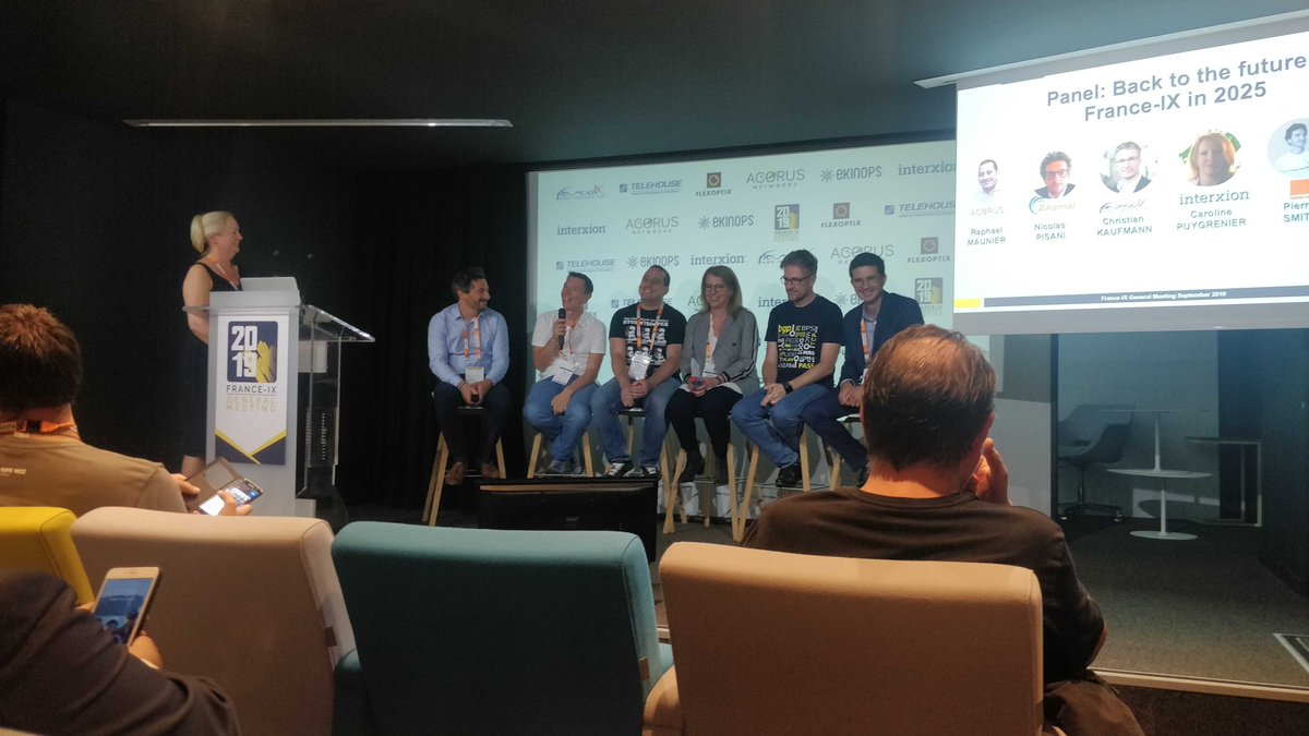 Last but not least: our panel "Back to the future, France-IX in 2025" starring Raphael Maunier <a href="/acorusnetworks/">Acorus Networks</a>, Nicolas Pisani <a href="/Akamai/">Akamai Technologies</a>, Christian Kaufmann, president of the France-IX Board, Caroline Puygrenier <a href="/interxion/">Interxion: A DIGITAL REALTY COMPANY</a>, Pierre Smith @OrangeIC and Lionel Marie <a href="/SchneiderElecFR/">Schneider Electric France</a>