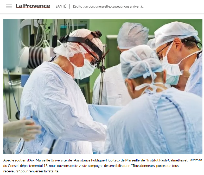 aphm_actu's tweet photo. 💞 Un don, une greffe, ça peut nous arriver à tous ! @laprovence s'engage aujourd'hui dans une opération inédite : sensibiliser les trois millions d'habitants de sa zone de diffusion au don d'organes, de tissus, de moelle et de sang 🗞️💻👉https://t.co/Kp3wjBYzZI #dondorganes https://t.co/geA80GcXLb