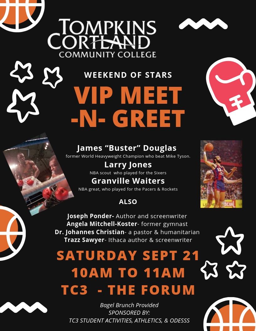 Looking forward to hosting a special VIP #weekendofstars event on the <a href="/TC3_official/">Tompkins Cortland CC</a> campus tomorrow! Thanks to GIAC &amp; <a href="/downtownithaca/">Downtown Ithaca</a> for coordinating this inspirational event. We're proud to be a sponsor and host site! Full schedule is here: downtownithaca.com/aweekendofstar…
