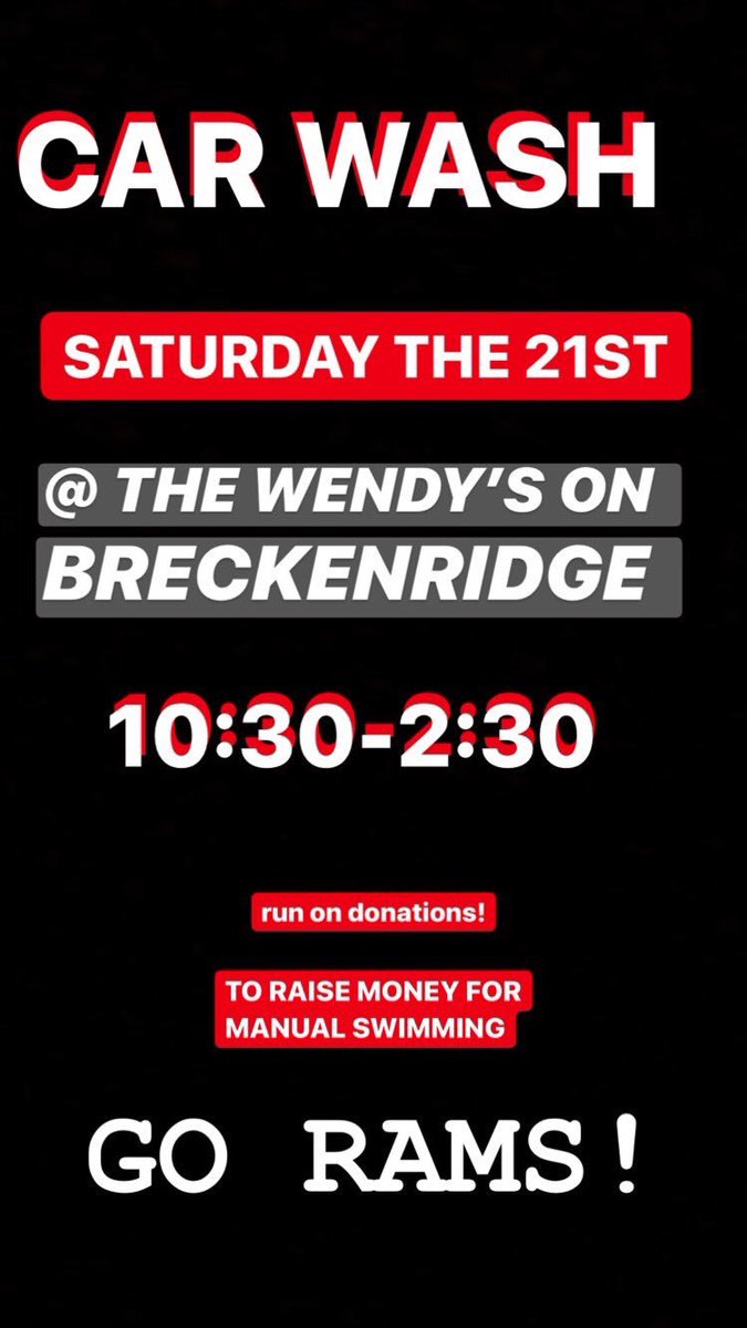 SwimCrimsons's tweet photo. Get your car washed and support the duPont Manual Swim &amp; Dive Team! 
9/21 @ Wendy’s, 978 Breckenridge Lane https://t.co/pArBP3v9n1