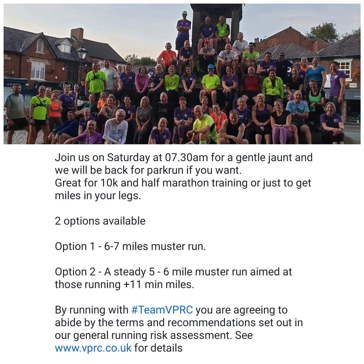 vprc_warrington's tweet photo. Happy weekend people!.

Not long now until #SaturdayMorningExtras 

We will be meeting at the park and leaving @ 0730 prompt. There will be a couple of options for mileage (please see pic).

See you all tomorrow you lovely lot.

#TeamVPRC #MilesWithSmiles #Running #Warrington https://t.co/PGDqZ4WY2A