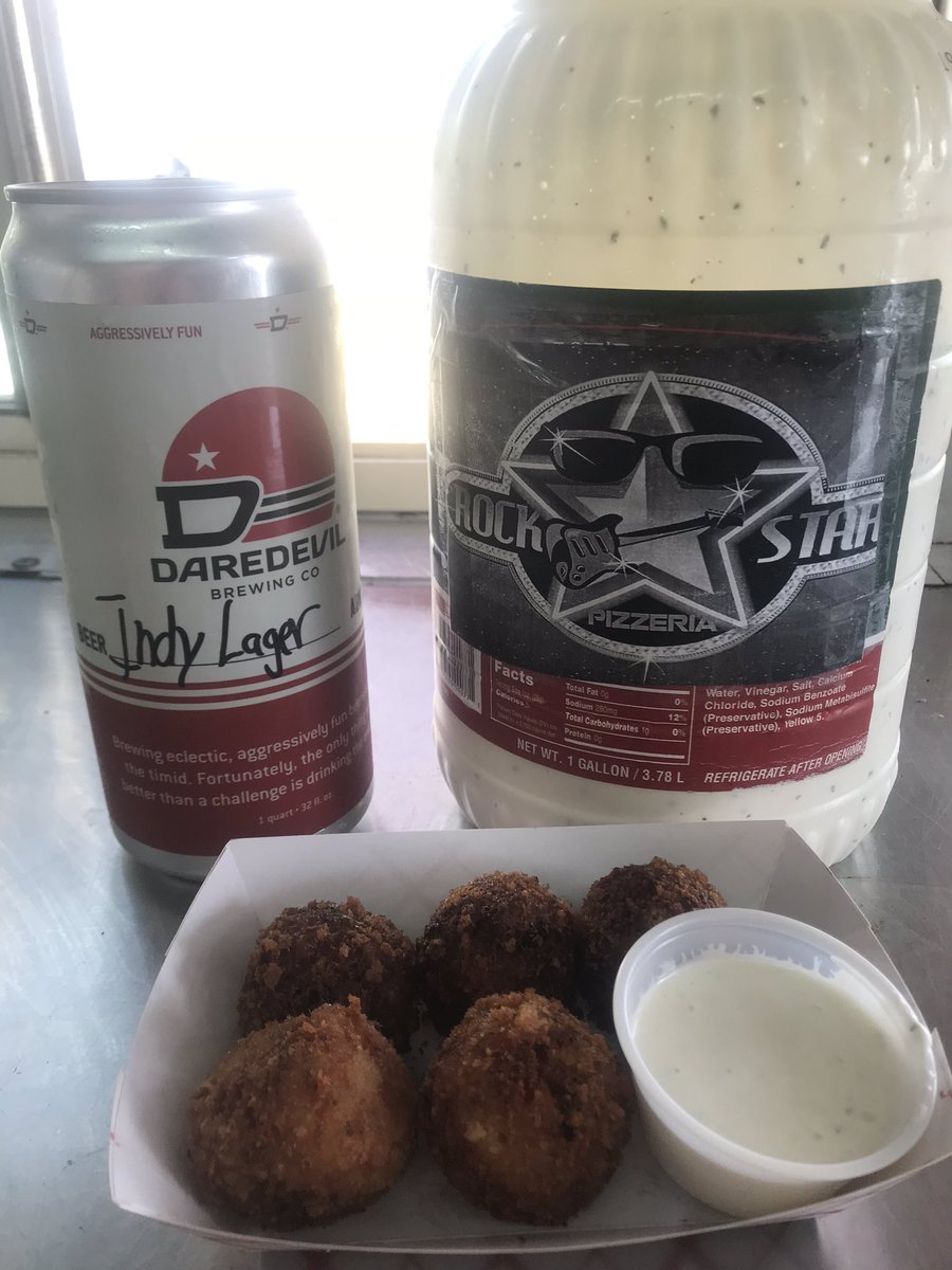Awesome news as promised!! Just when you thought we couldn’t make #fredsballs any better. We did! We now pair them with delicious home made ranch from <a href="/RockStarPizza/">RockStar Pizza</a>!!  Paired specially with Indy Lager from <a href="/DaredevilBeer/">Daredevil Brewing Co</a>. DINNER IS SERVED! #eatlocal <a href="/faroutfreds/">Far Out Fred's Food</a> <a href="/FriendsOfFred1/">Friends of Fred</a>