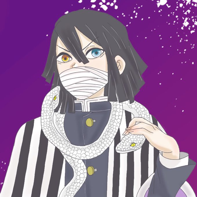 蓮丸。さんがTwitterに投稿した伊黒小芭内(鬼滅の刃)のイラスト。