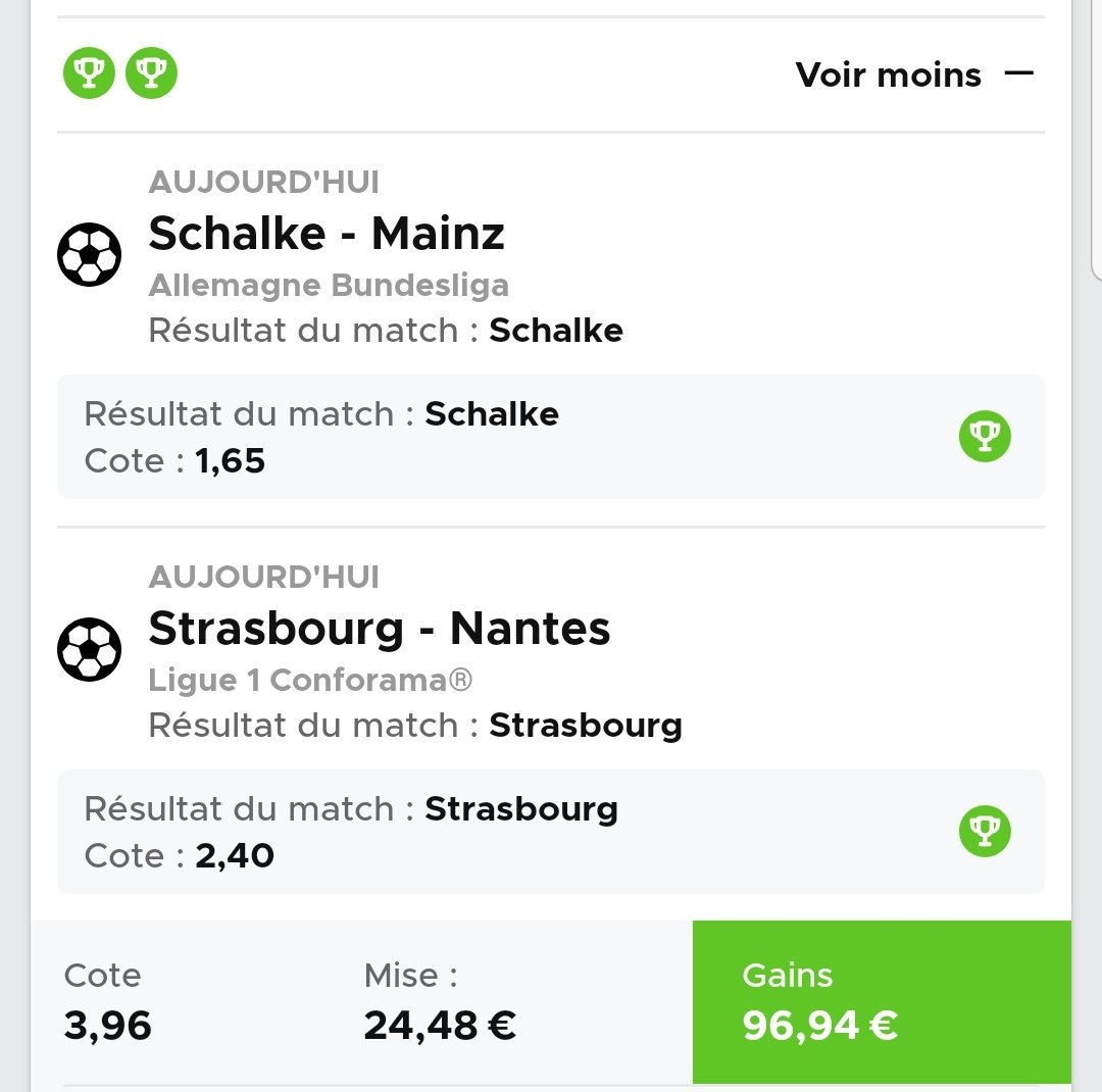 TeamBetFun's tweet image. Hello à tous, voilà ma win de ce soir. Dsl je n'ai pas posté mon prono, ici j'essaie de mettre que des cotes fun, mais je vais mettre tout ce que je parie, avec mes % de mises etc.

Bonne soirée à vous, à demain !
#TeamParieur #ParionsSport