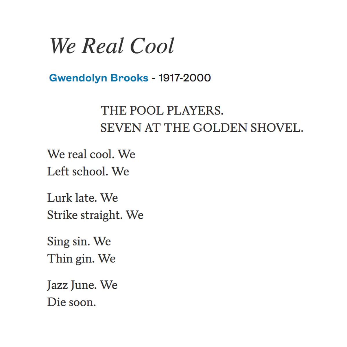 on Twitter "This poem by Gwendolyn Brooks was banned by some