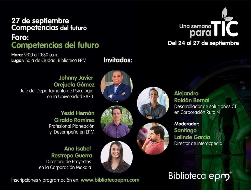 unatreelover's tweet photo. Una invitación especial a Una Semana para TIC #USTIC en la Biblioteca EPM #bepm #epm #4RI #talentohumano https://t.co/zspe72CTDK