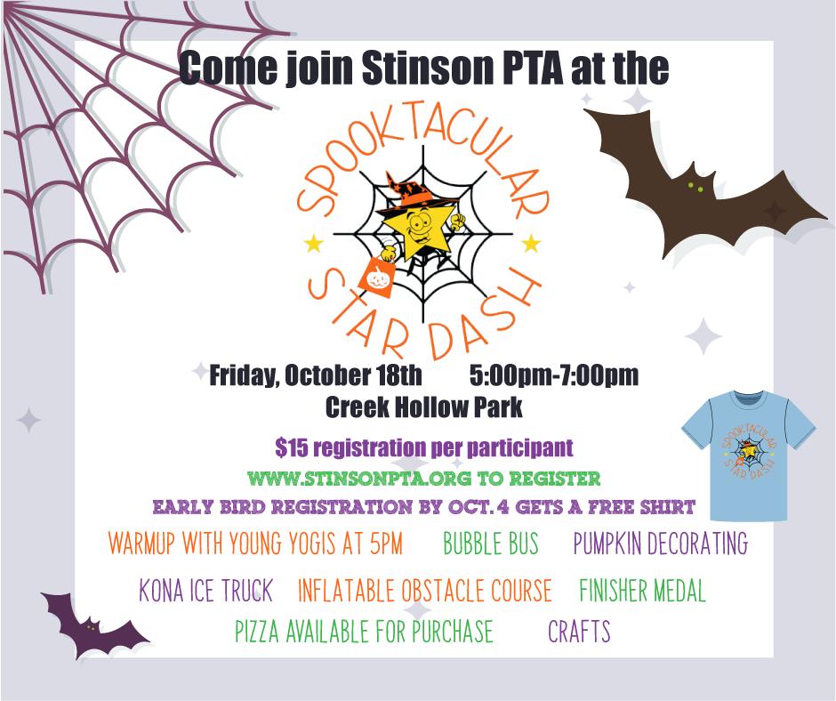 Spooktacular Star Dash Registration is NOW OPEN at stinsonpta.org