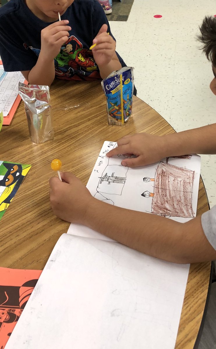 JeanSowers2's tweet photo. Lemonade and lollipops to celebrate this community of writers. Favorite conversation of the day:
S1: I don’t have words. S2: It’s okay, you can just read the pictures! ❤️ @RavenACompton @SaraKugler @LynbrookES_FCPS https://t.co/vi6zfmCKom
