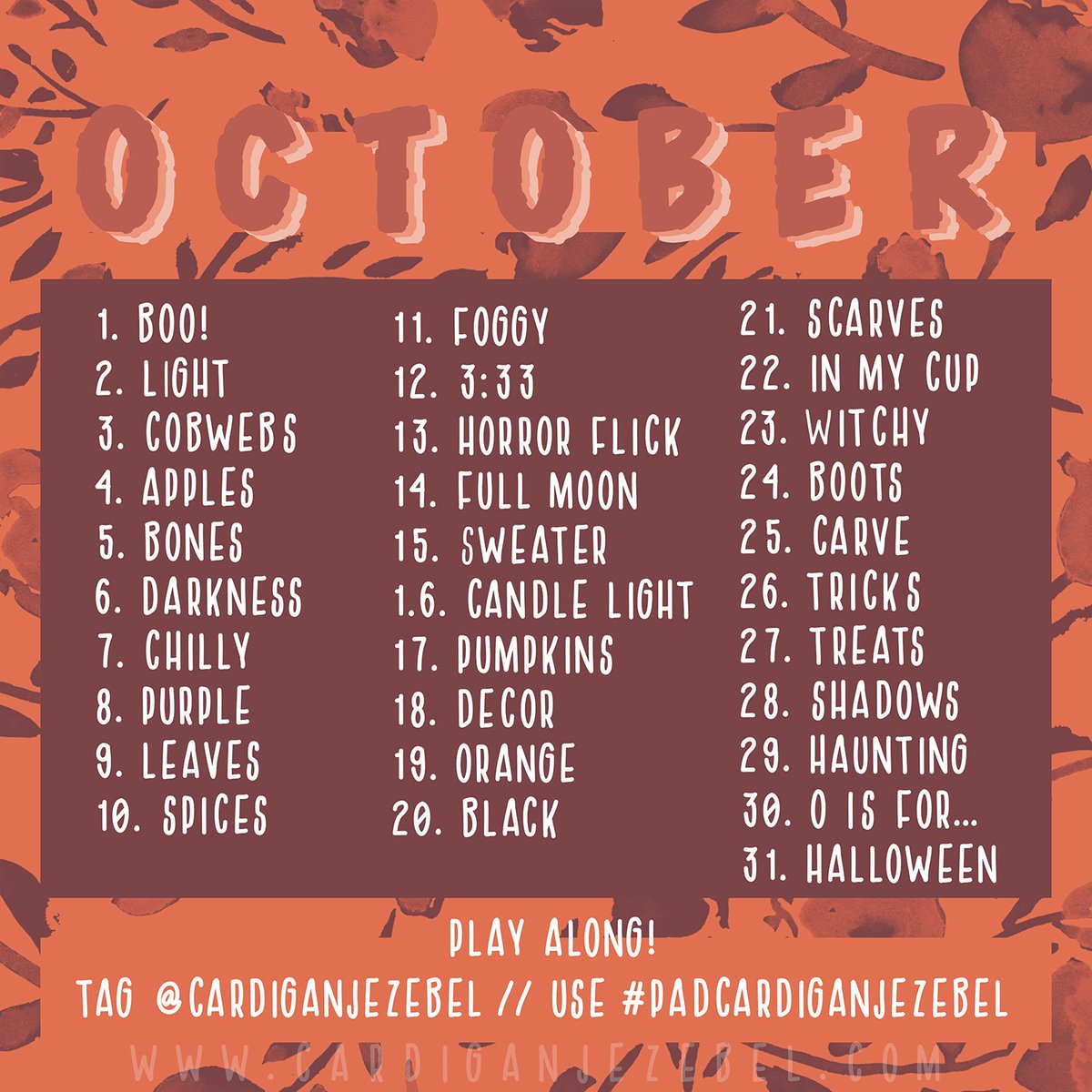 *NEW POST*

My October photo challenge is LIVE! 

Grab the  prompt list and get ready to join in!

cardiganjezebel.com/2019/09/photo-…

#PADcardiganjezebel #photoadayoctober #shinyhappybloggers #bloggerstribe