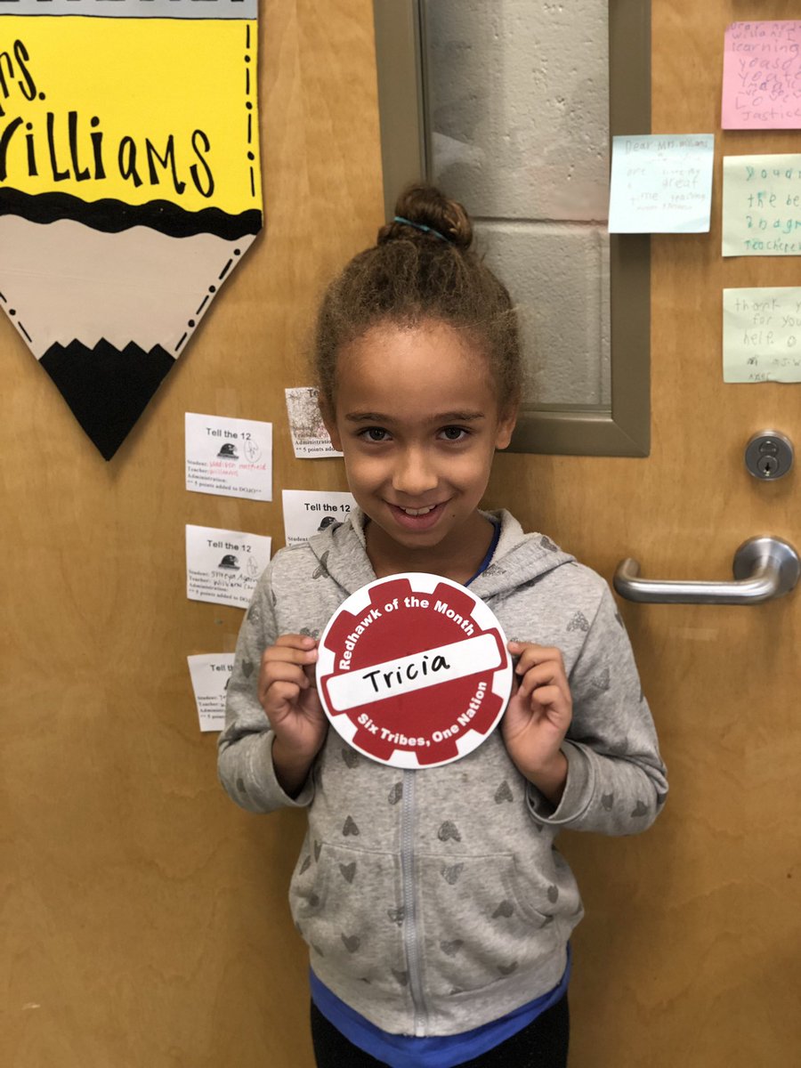 Mrs_Williams1st's tweet photo. Tricia is our #RedHawkoftheMonth! This sweet student sets an amazing example for her peers and knows our #RedHawkExpectations. She celebrated in style with administration at lunch today! @ClarkCreekSTEM https://t.co/dRayC4xgDN