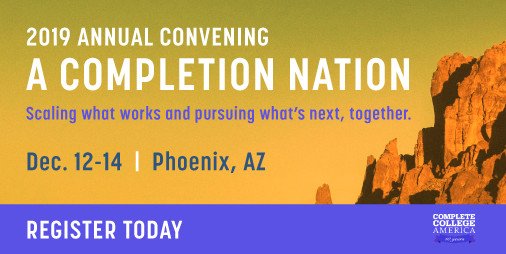 The 2019 Annual Convening will celebrate CCA’s 10 years as a leader in the college completion movement, and showcase new ideas and innovative partnerships that are driving student success efforts across the #CompletionNation. Register now: bit.ly/2GJLZTS