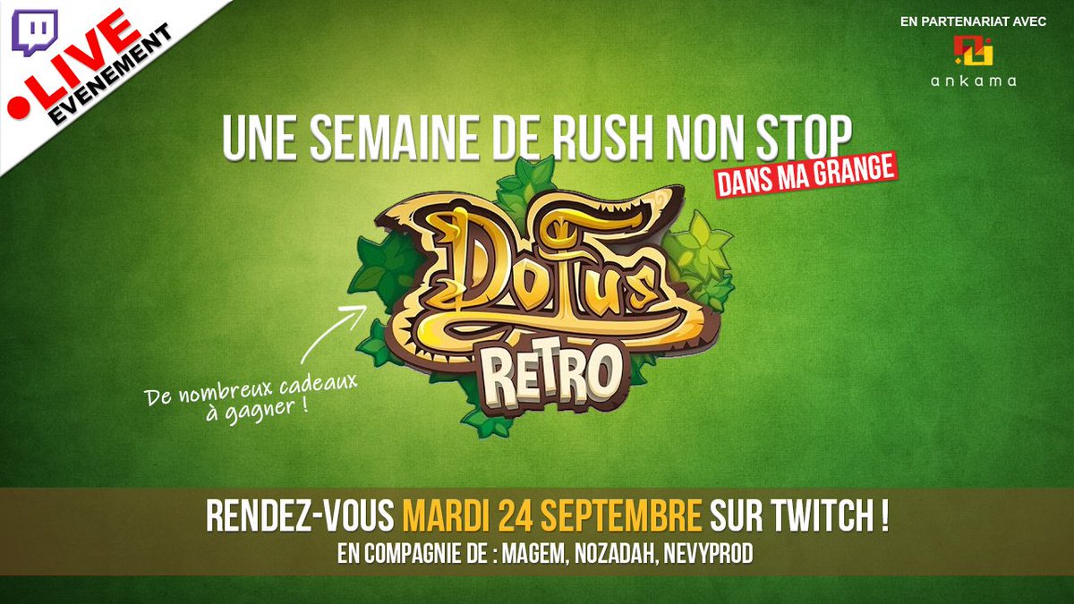 JeremySadi's tweet photo. 📣 CONCOURS 📣
À l'occasion de la sortie de DOFUS RETRO retrouvez @Magemerie @Nozadah @Nevyprod et moi même en live RUSH dans ma grange en partenariat avec @AnkamaGames @DOFUSfr, merci pour la confiance 😁
📢 Pour fêtez ça, 3 casque twitter à gagner, RT + Follow @JeremySadi https://t.co/DAwUO30XGB