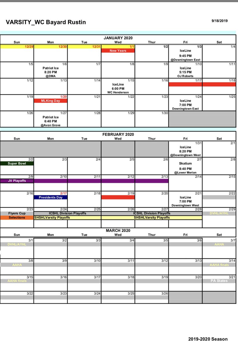 This years regular season schedule