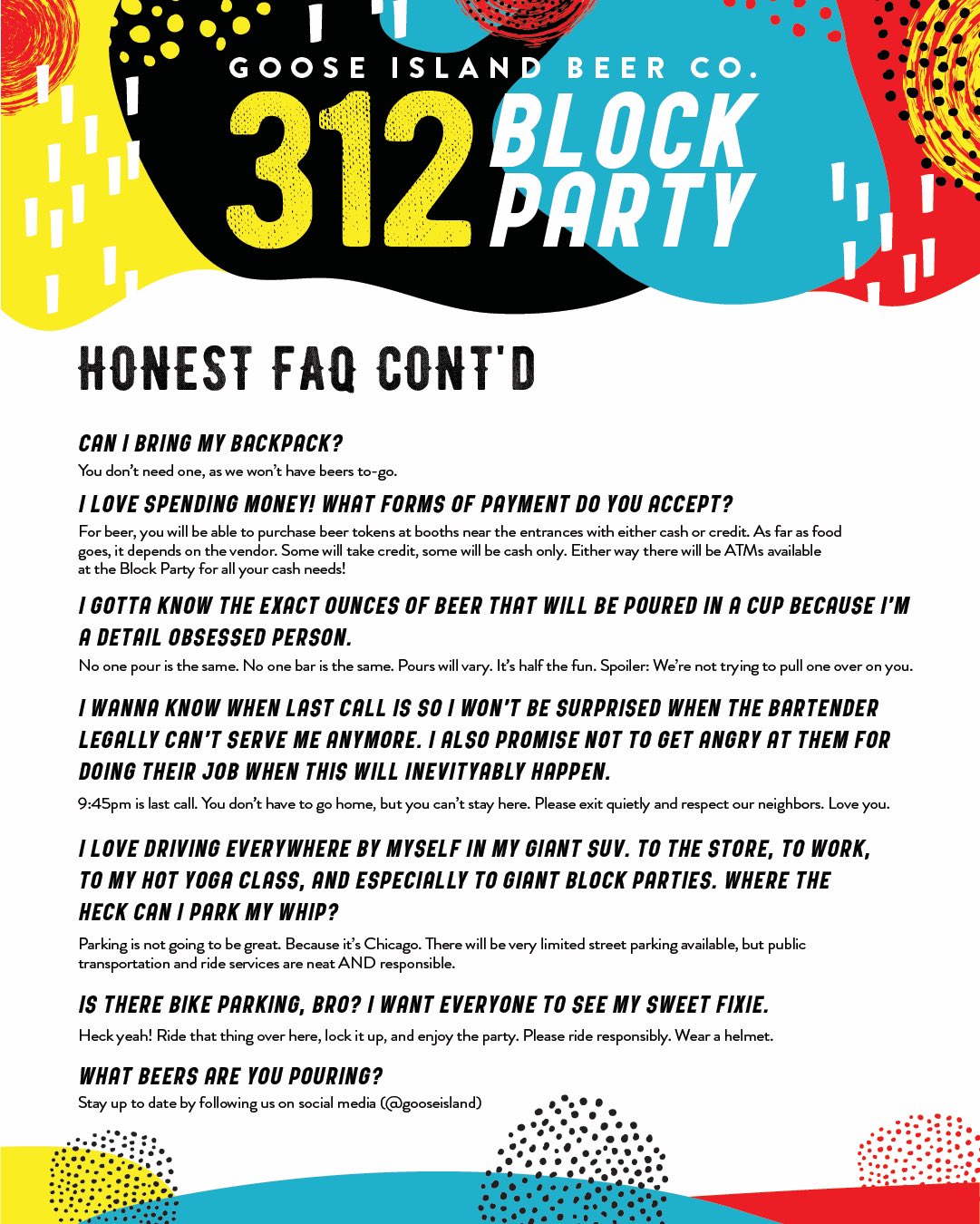 Goose Island Beer Co Good Morning And Happy Block Party Here S An Honest Faq For You To Browse Through Before You Arrive Early Tonight When Gates Open At 5 Pm