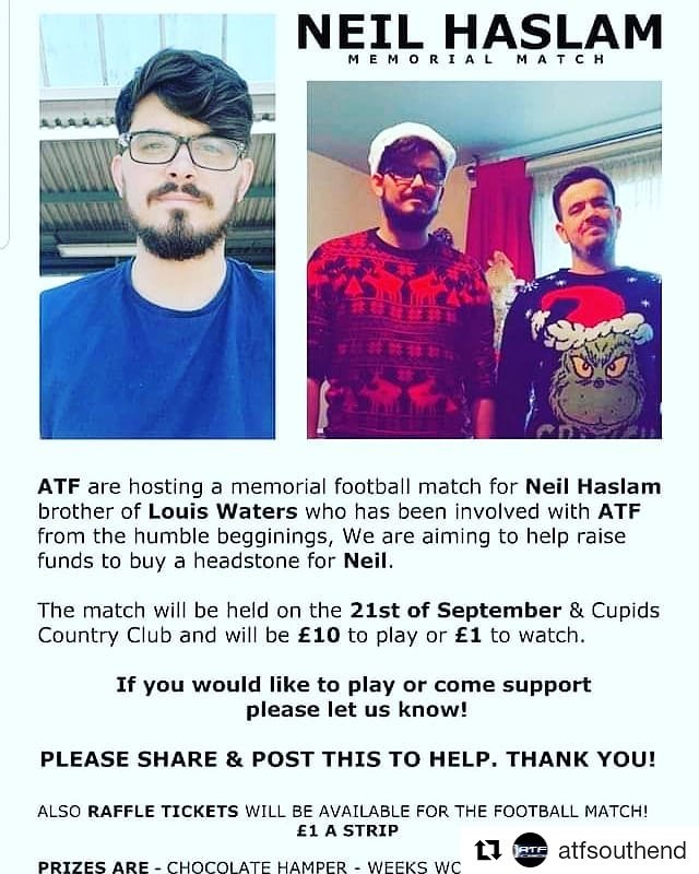 BillyRayMansell's tweet photo. Tomorrow I play in this Memorial Match to support by raising funds to get a headstone made for Neil. Thanks to @SouthendATF for putting this on with brother Louis Waters. See you there tomorrow! #ForNeil ⚽️ https://t.co/SPvymAf1Oo