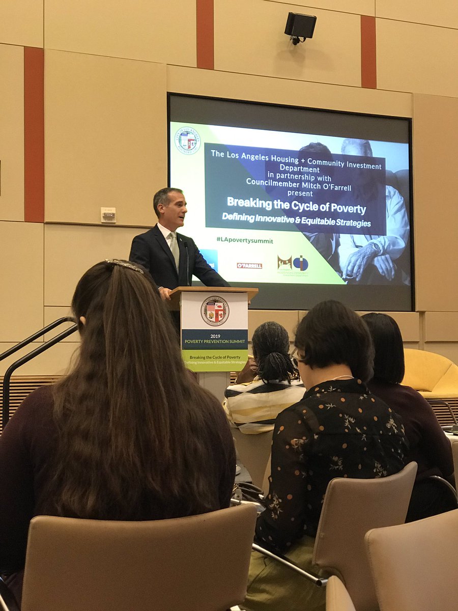 lauratbeebe's tweet photo. We will be judged not by how we do at the peaks, but in the valleys - who we lift up and who we leave behind. Inspiring words from @MayorOfLA at #LAPovertySummit this morning #HCIDLA https://t.co/6wYxfPp7jJ