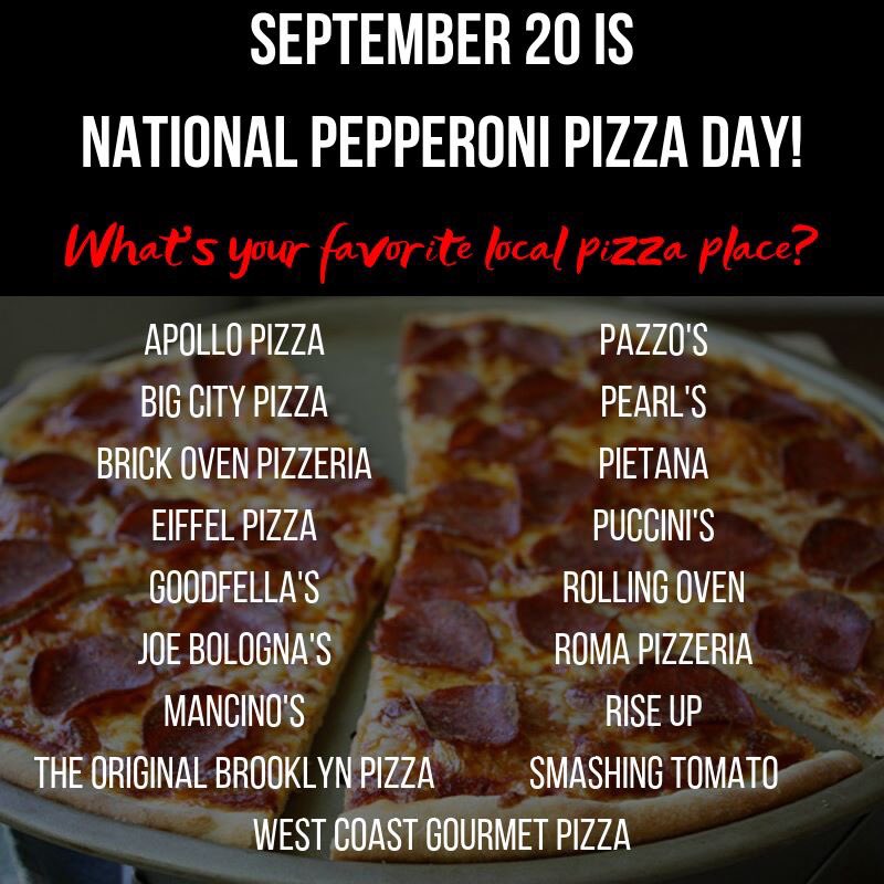 brunchbluegrass's tweet photo. Happy #NationalPepperoniPizzaDay! These are a few of our favorite local pizza joints. What's yours? Thanks to @RollingOven and @mirrortwinlex you can enjoy a variety of BRUNCH PIZZAS every Saturday and Sunday from 11 a.m.-3 p.m. #brunchinthebluegrass #sharethelex #brunchlocal https://t.co/Rmj3W8ZgoB