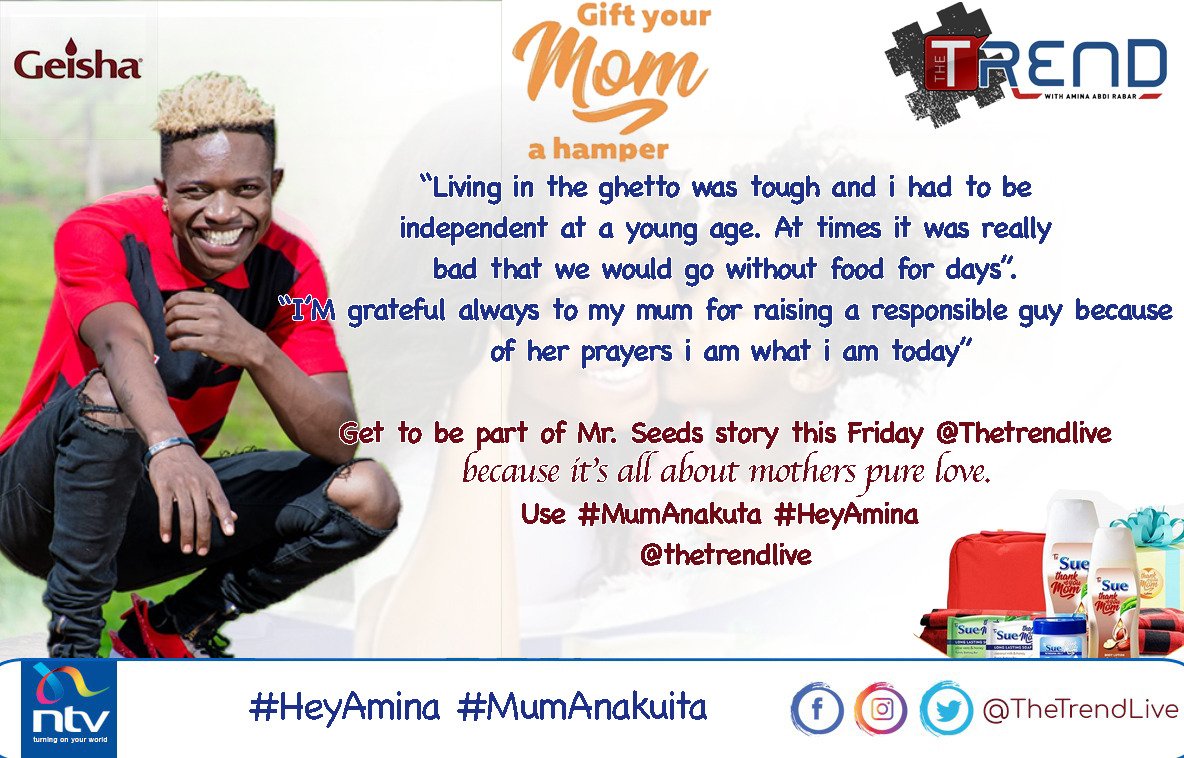ntvkenya's tweet photo. SP: Do you believe you have a moving story about your mum? 

Share and let @GeishaKE help you celebrate her. #TTTT #MumAnakuita #HeyAmina https://t.co/SVK6uMPIOB