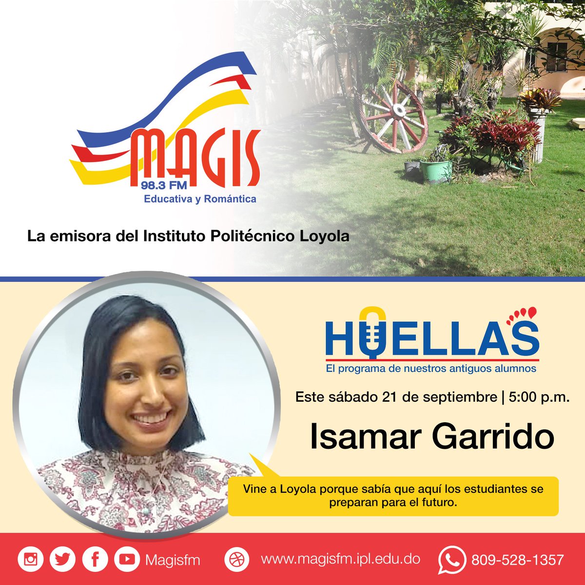Magisfm's tweet photo. Isamar Garrido nos cuenta sus anécdotas en #Huellas, el programa de los #AntiguosAlumnos del @loyolaipl.
#MagisFMSiempreContigo
#MagisFMLaEmisoraDeLoyola https://t.co/mdnWAR1dq1