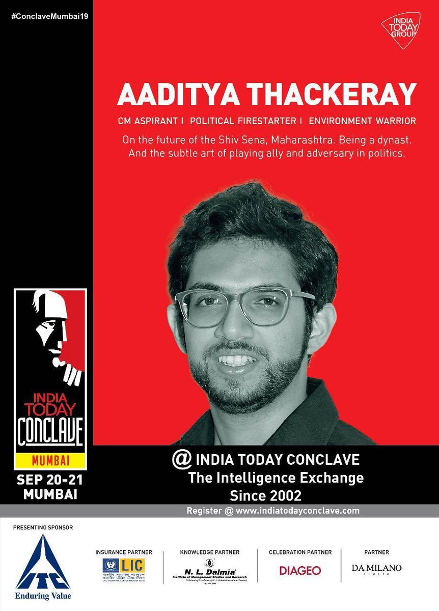 Tomorrow, Yuvasena President @AUThackeray will be live for the @IndiaToday #ConclaveMumbai19