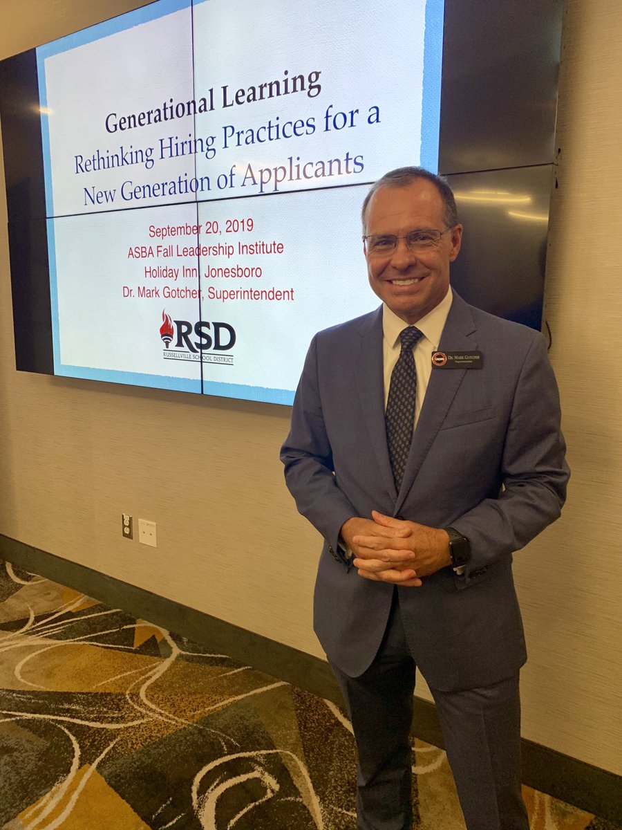 ArkSchBdsAssn's tweet photo. Dr. Mark Gotcher discussed Generational Learning: Rethinking Hiring Practices for a New Generation of Applicants at today’s #FallLeadershipInstitute https://t.co/Ce4ut00A6E
