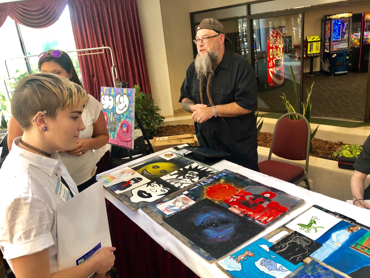 MassDMH's tweet photo. Checking out the amazing youth art on display at our conference from Framingham’s GreenHouse Graphics #StartSharingHope https://t.co/l5zm2sWmtg