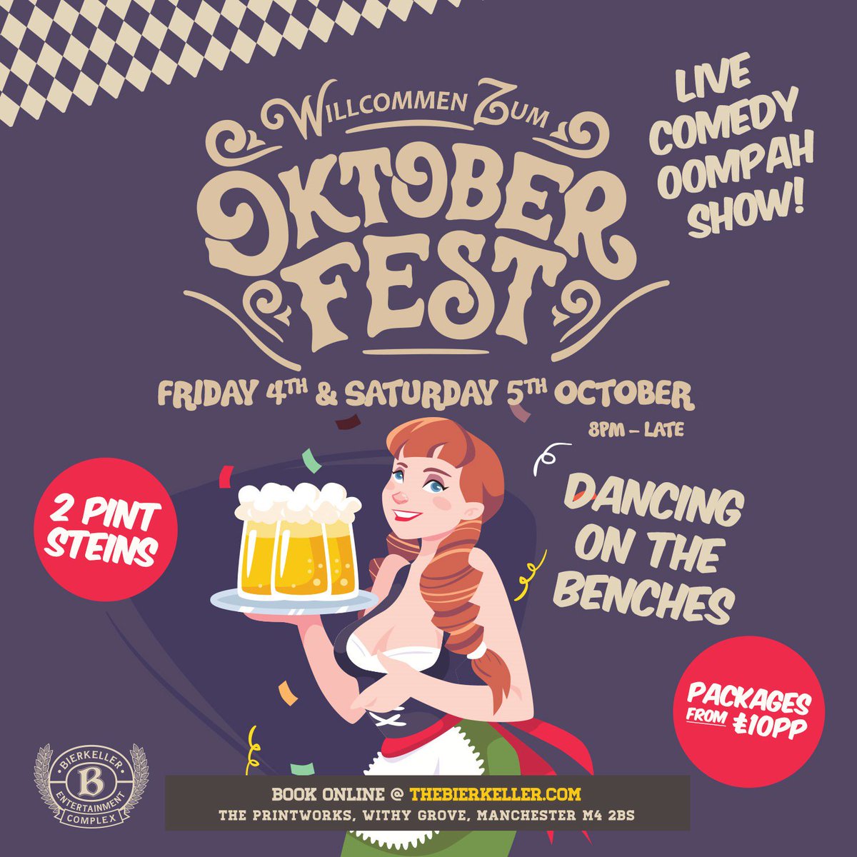 🍻 🥨 OKTOBERFEST 2019 IS THE BIGGEST ONE YET🥨 🍻 

🍺 Packages starting from £10pp and already 60% sold out, so make sure you do not miss this one!
🍺 Full venue decor
🍺 Best Bratwurst in Manchester
🍺 Live Oompah Show

Book now via thebierkeller.com