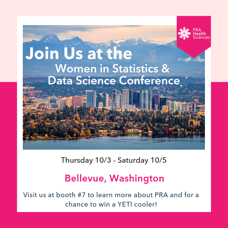 PRAHS_ScottH's tweet photo. Join PRA at the 2019 Women in Statistics and Data Science Conference in Bellevue, Washington in October! #Statistics #DataScience, #WomenInStatistics, #statistician https://t.co/9tK3KcSmlL