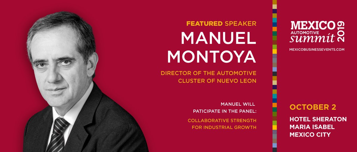 ClustersAutoMex's tweet photo. El próximo 2 de octubre la #ReddeClusters participará en en el #MexicoAutomotiveSummit 2019.
Manuel Montoya es Director General del @claut_nl y Presidente de #RedNacionaldeClusters @ClustersAutoMex https://t.co/cdxvvaVsdz