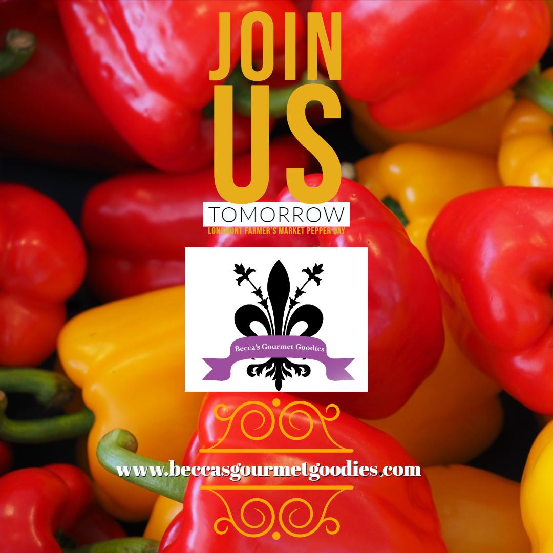 BeccasGG's tweet photo. From 8 AM - 1 PM We'll be Celebrating Pepper Day with our Friends at Longmont Market! 
Come see what we have in store for you! Use #HotPepper at our online bakery for some spicy deals today! https://t.co/LYBDqGiZsq