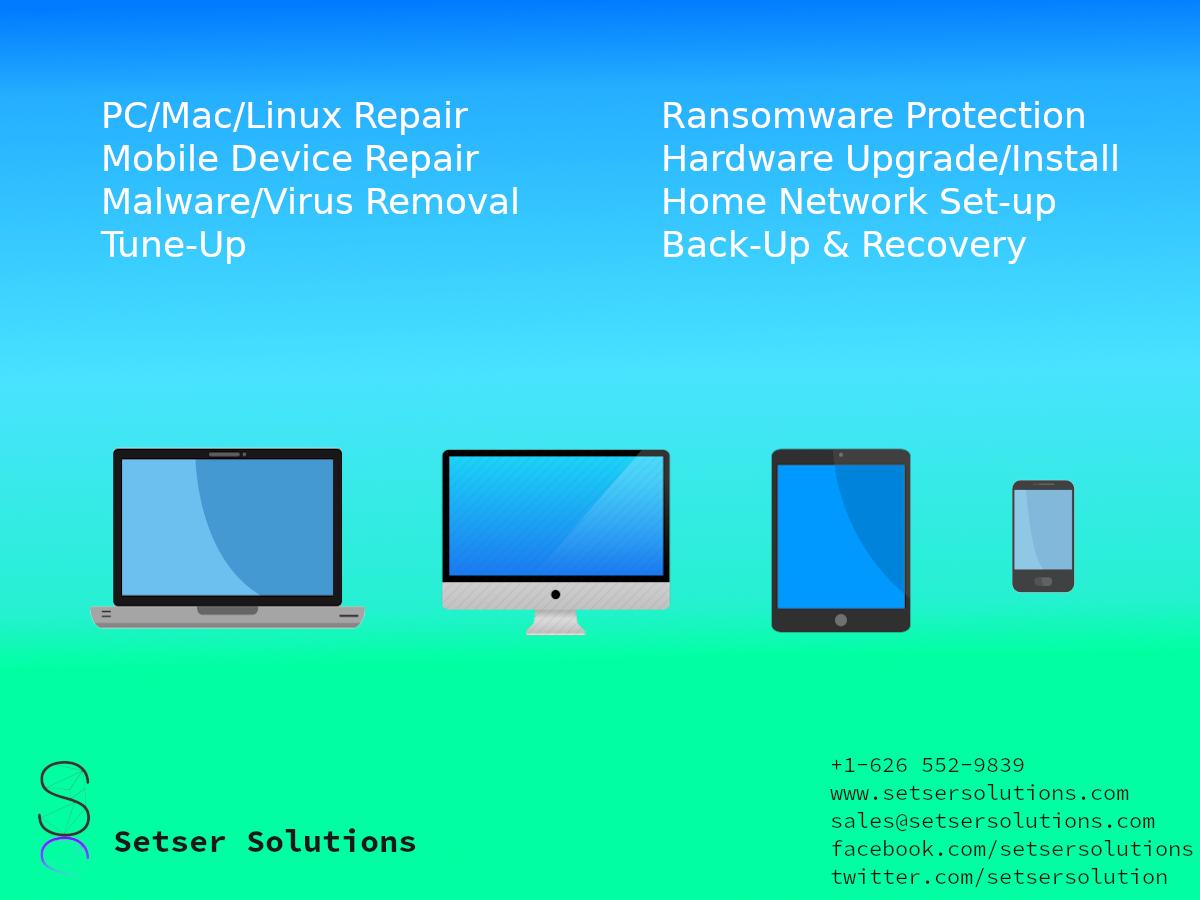 setsersolution's tweet image. If your computer🖥 is running slow or is acting abnormally there&apos;s a chance you could have a malware infection🤢 or need a tune-up or both! I have competitive prices and years of experience Send me a message💬 or give me a call today☎️ 1-626 552-9839 or social@setsersolutions.com