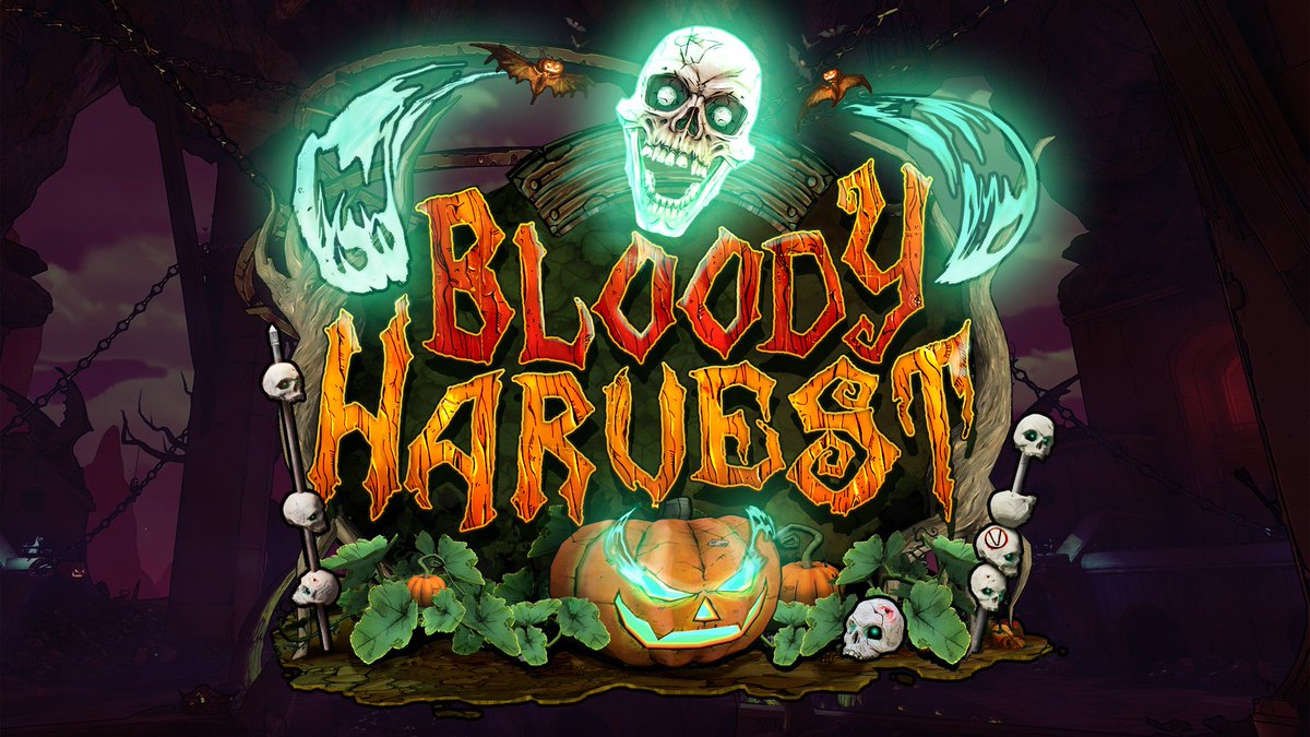 Borderlands's tweet photo. Get a first look at the spooky Bloody Harvest event coming to #Borderlands3 this October in the first episode of The Borderlands Show! 💀

See what we revealed here:
➜ https://t.co/gIwIw3GN2z https://t.co/6mSgkqUnA6