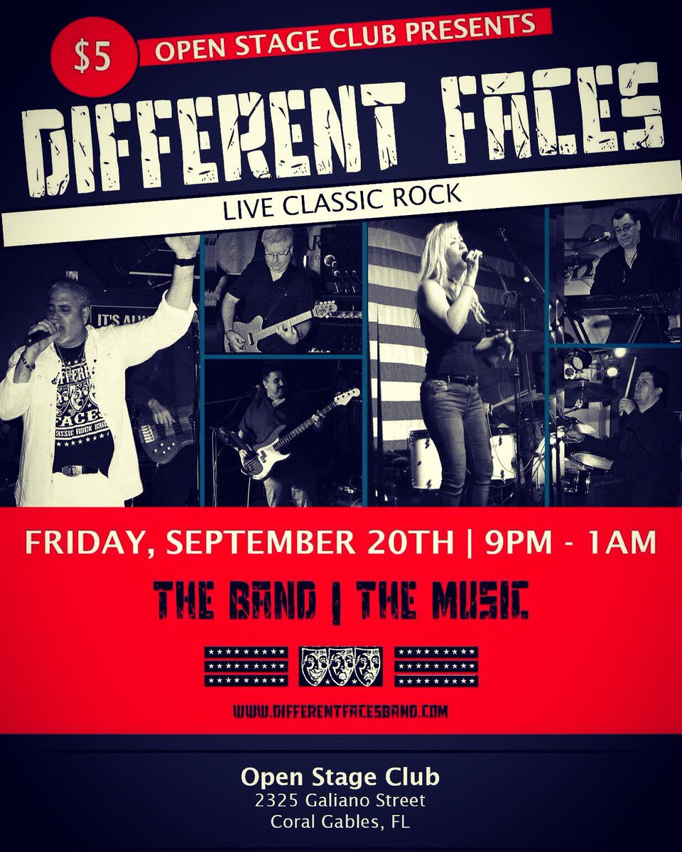 OpenStageClub's tweet photo. #Karaoke #HappyHour until 9p then a #ClassicRock #Band favorite #DifferentFaces and an #Allnighter #Party 6p doors
#OpenStageClub #GastroPub #CoralGables #Downtown #LiveMusic #MusicMatters https://t.co/32jmsWa3Q4