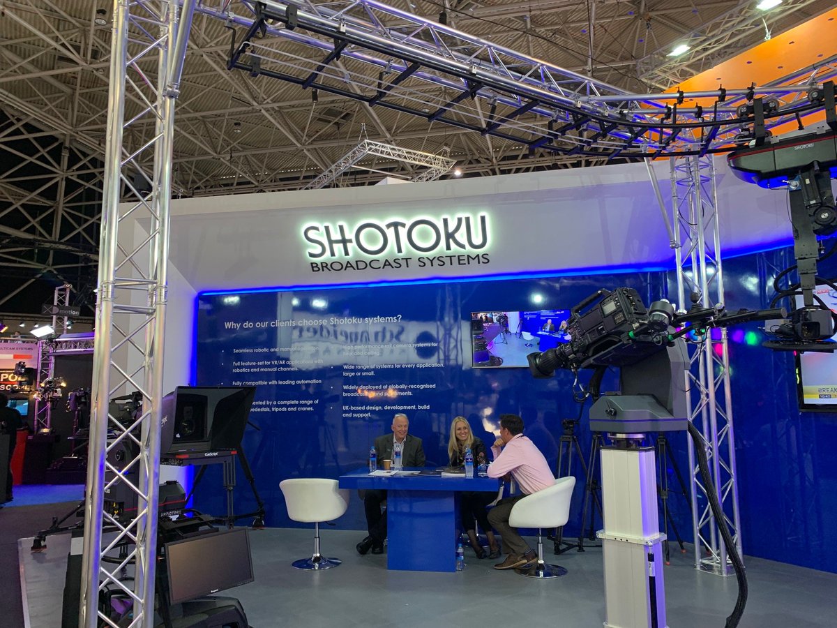 ShotokuTV's tweet photo. @ShotokuTV stays on track! The company originated the floor/ceiling mounted track for live, 24x7 studio broadcasts &amp; featured its best-selling SmartRail solution @IBCShow 2019…attendees showed their support! https://t.co/ejL20O52ls
#Shotoku #IBC2019 #railsystems #tracksystems https://t.co/69sbevMmhQ