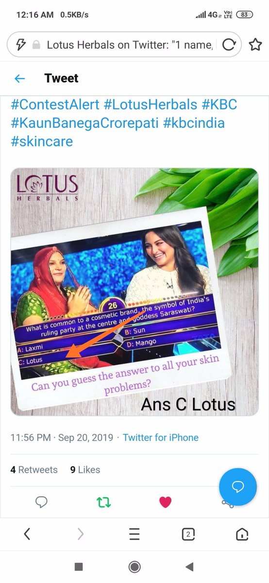 Nainasi39647308's tweet photo. @LotusHerbals @SrBachchan @sonakshisinha @Asli_Jacqueline C. Lotus ☑
@SrBachchan
@sonakshisinha
@Asli_Jacqueline
#ContestAlert #LotusHerbals #KBC #KaunBanegaCrorepati #kbcindia #skincare
Join us @Suruchi_Mehtaa3 @sanchitabhartiy @ANNSTEEP @AnicaBatra @porwal_shilpi https://t.co/k7L9P6UhkZ