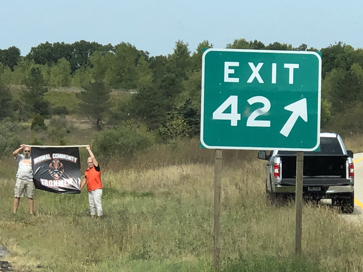 IronFootball's tweet photo. #IronNation has fans all over the country! Even at Exit 42 on I-69 in Michigan! #BestFansInFootball #FridayNightLights https://t.co/O5HLpPBrz5