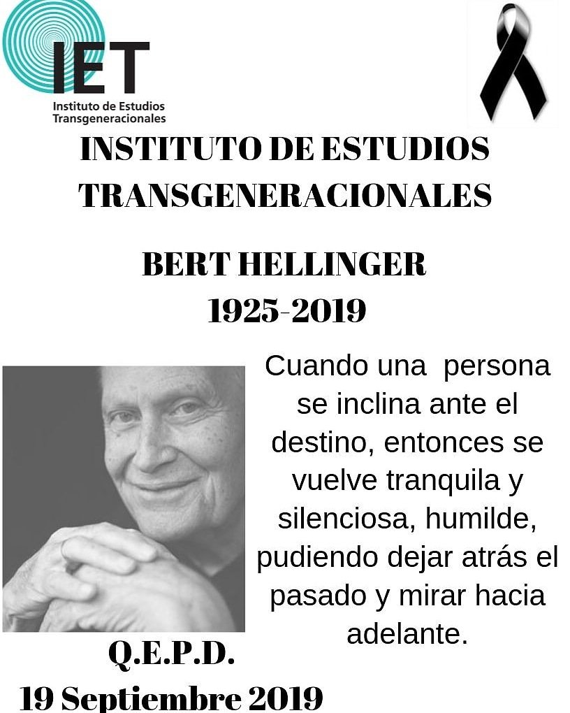 PsicologiaTrans's tweet photo. Bert Hellinger maestro y amigo deja un gran legado al mundo, su memoria estará en cada una de las familias y en cada uno de los corazones de las personas.
En el Instituto de Estudios Transgeneracionales recordamos y honramos, la misión, la vida y el amor de nuestro gran Maestro. https://t.co/1141JR1NjR