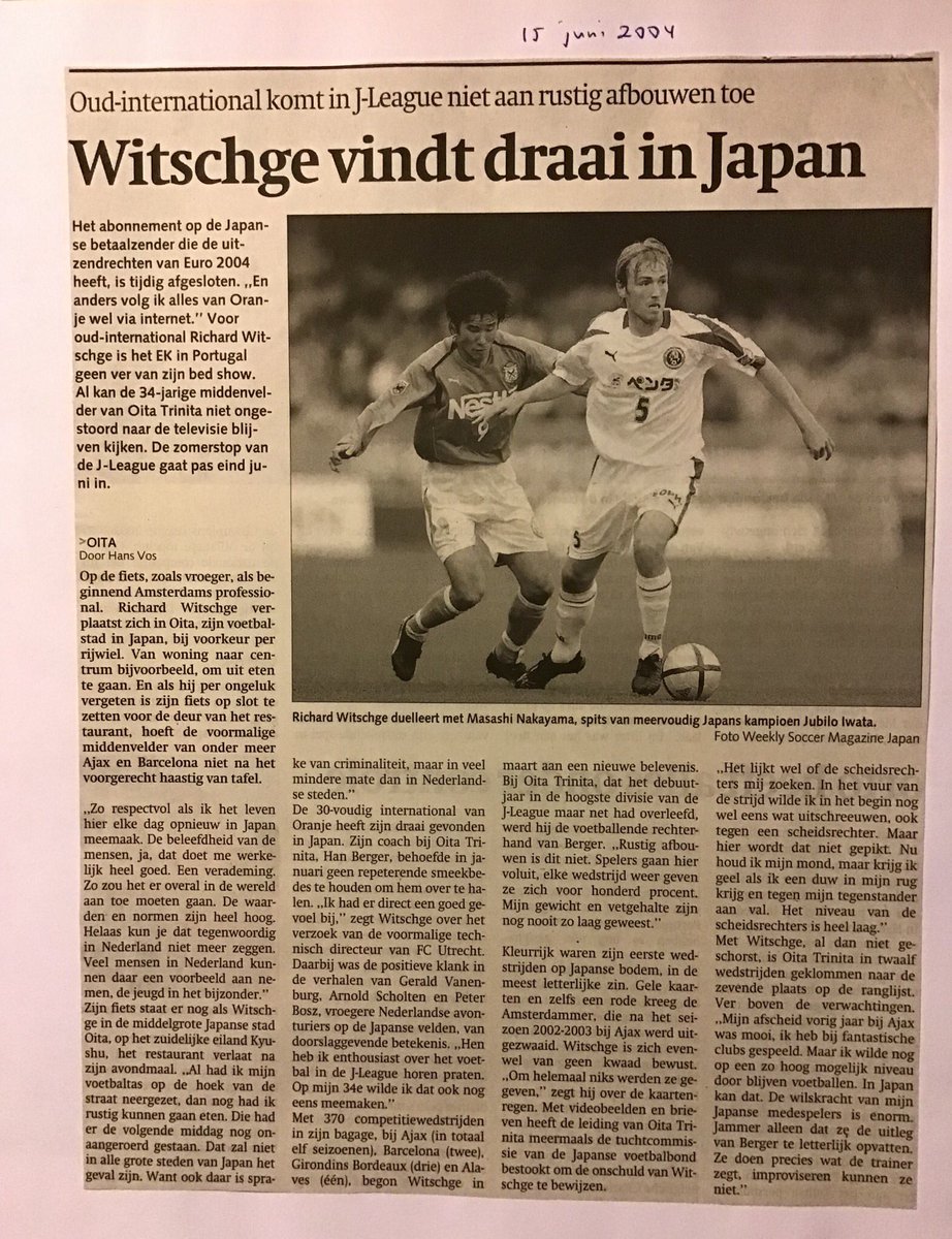 voshans's tweet photo. Richard #Witschge, assistent-trainer van #Ajax, viert vandaag zijn 50ste verjaardag. Ik interviewde hem ruim vijftien jaar geleden in de Japanse stad #Oita, waar hij zijn loopbaan afsloot bij J-Leagueclub #Trinita. ‘Mijn gewicht en vetgehalte zijn nog nooit zo laag geweest.’ https://t.co/aF1VlK5yEf