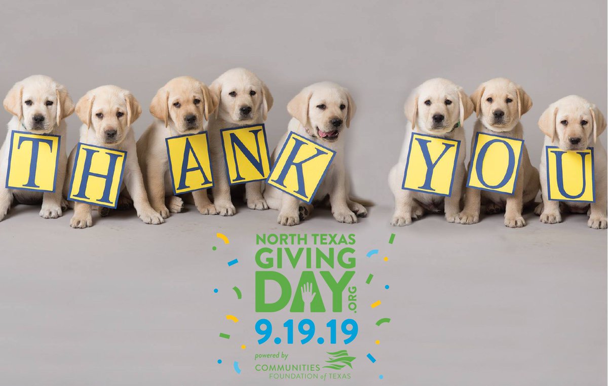 canineorg's tweet photo. Thank you just doesn't feel like enough! Thanks to all of our supporters yesterday for @NTxGivingDay and our generous matching gifts, we significantly exceeded our goal and raised $76,406 in just ONE day. Thank you for helping us change lives! #NTxGivingDay #OneDayOneTeam https://t.co/OK2rf93Z2F