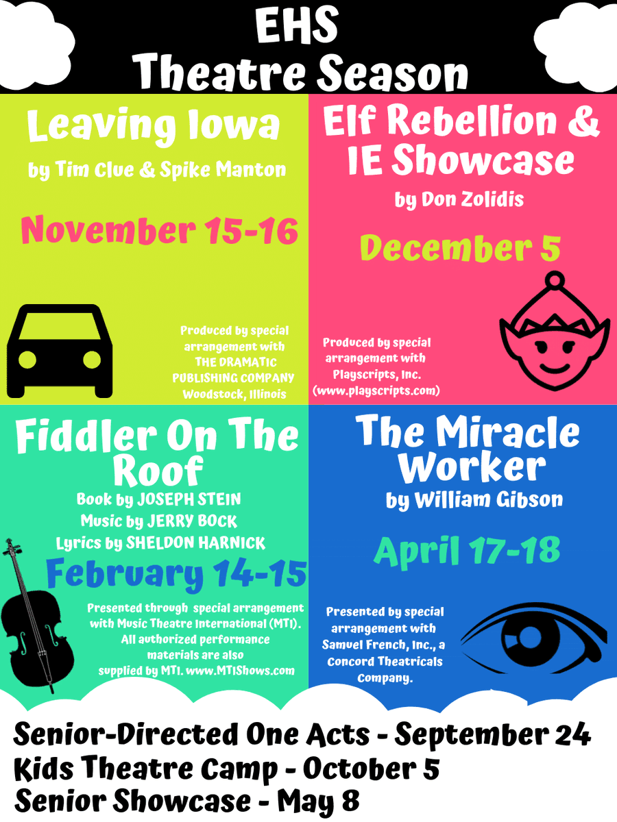 Here's our 2019-2020 shows and dates! We'll keep you guys updated on upcoming events from our department!🚗🎄🎻👁️
