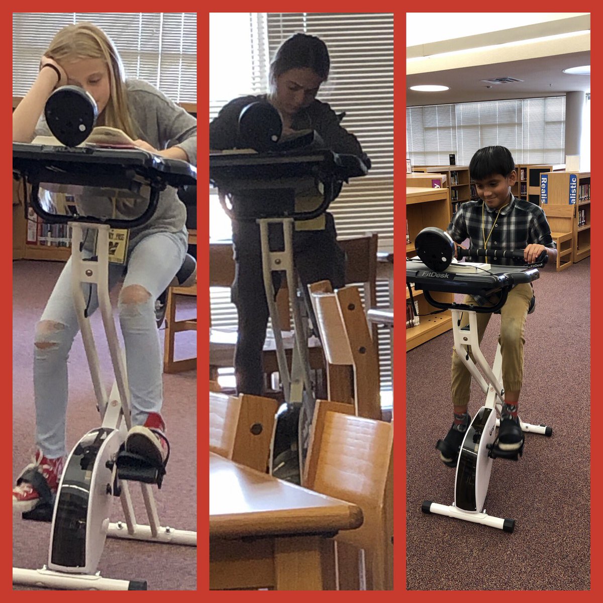 EWMS_Library's tweet photo. Loving our FitDesks in the library! @EdWillkie @EMS_Libraries #itsabadgersthing #badgersread #emsproud https://t.co/p90bIzK3GT